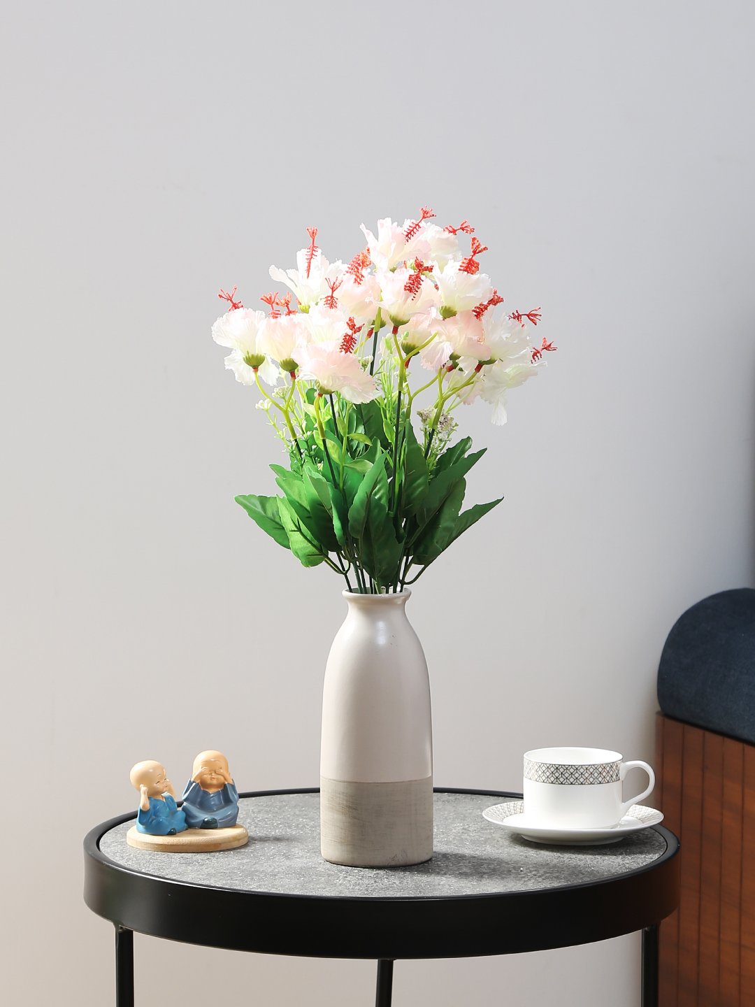 Deco World Beautiful Hibicus Flower Bunch (48 cm Tall, 20 Heads, White)