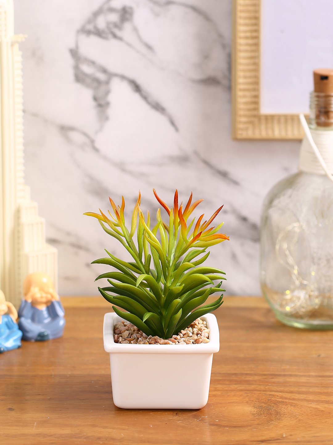 Deco World Artificial Succulent Plant with a Ceramic Pot (15 cm Tall)