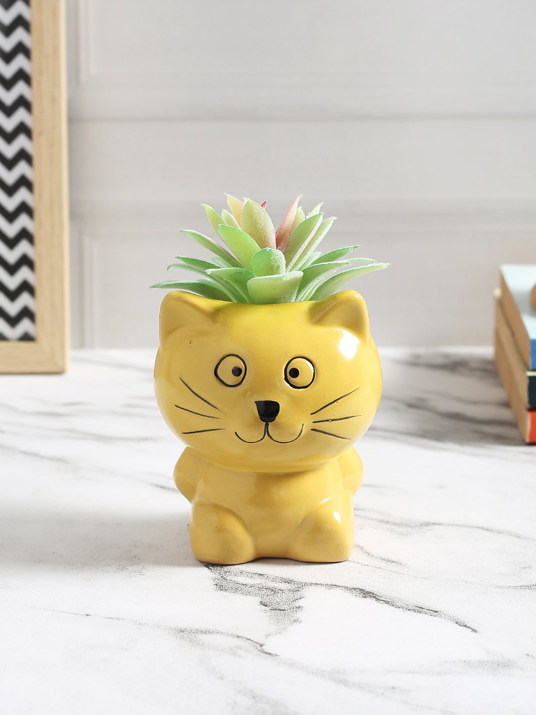Deco World Bespoke Succulent Plant in Yellow Ceramic Pot (12 cm Tall)
