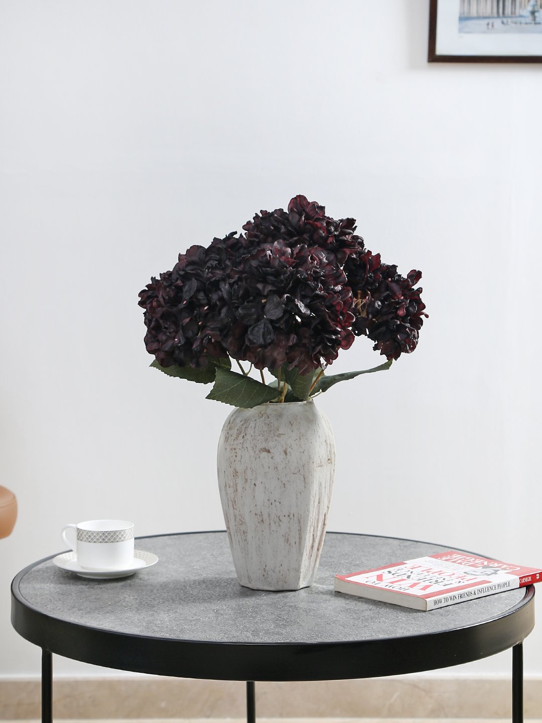 Deco World Beautiful Autumn Hydrangea Bunch (40 cm Tall, 5 Heads, Maroon)