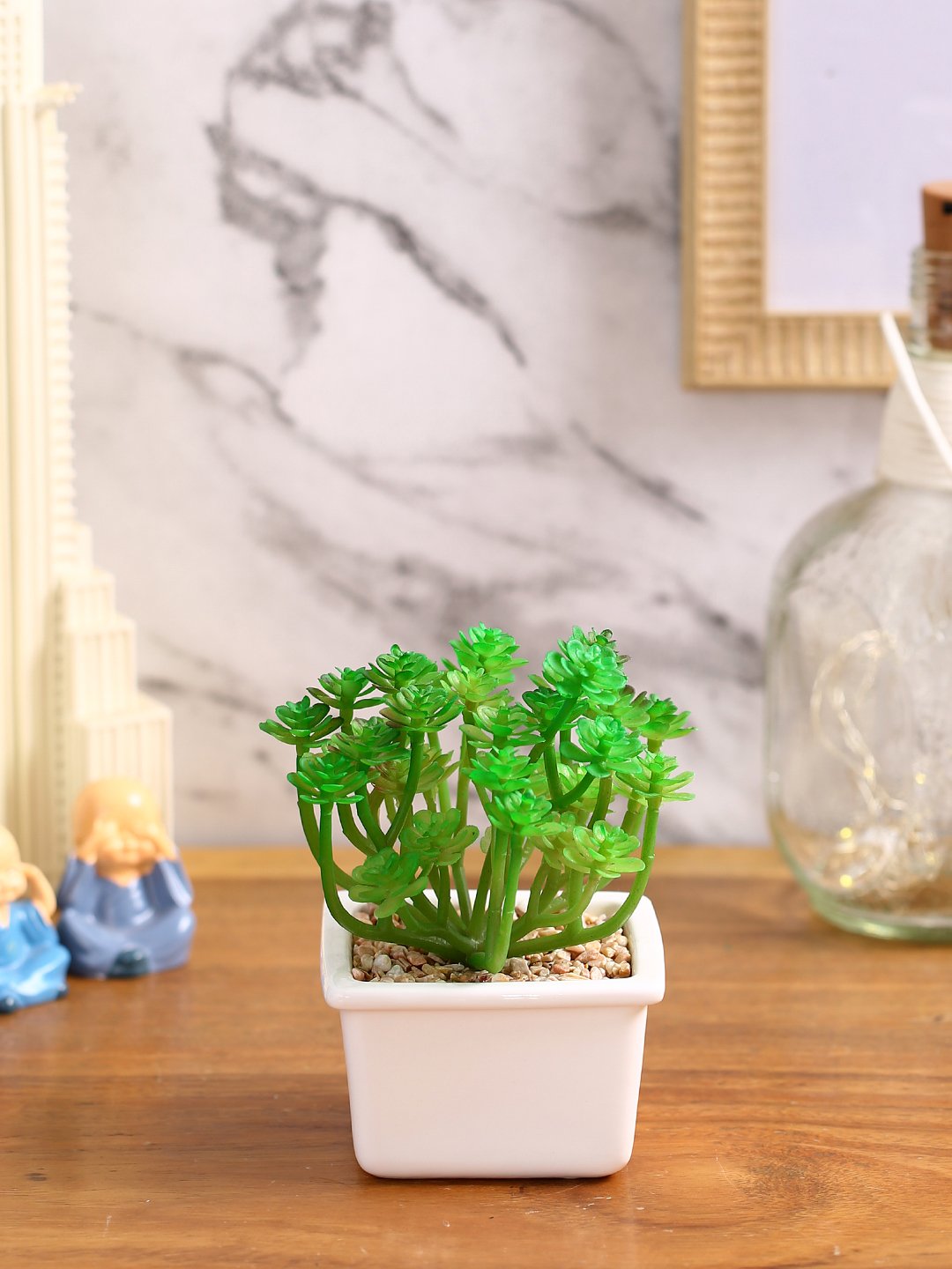 Deco World Artificial Succulent Plant with a Ceramic Pot (14.5 cm Tall)