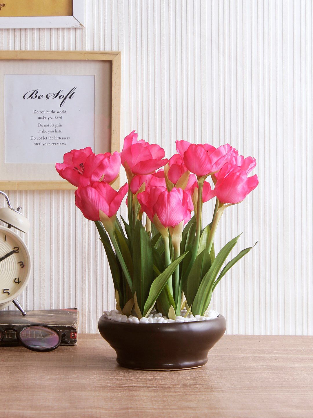 Deco World Artificial Tulip Plant in Ceramic Pot (26 cm Tall)