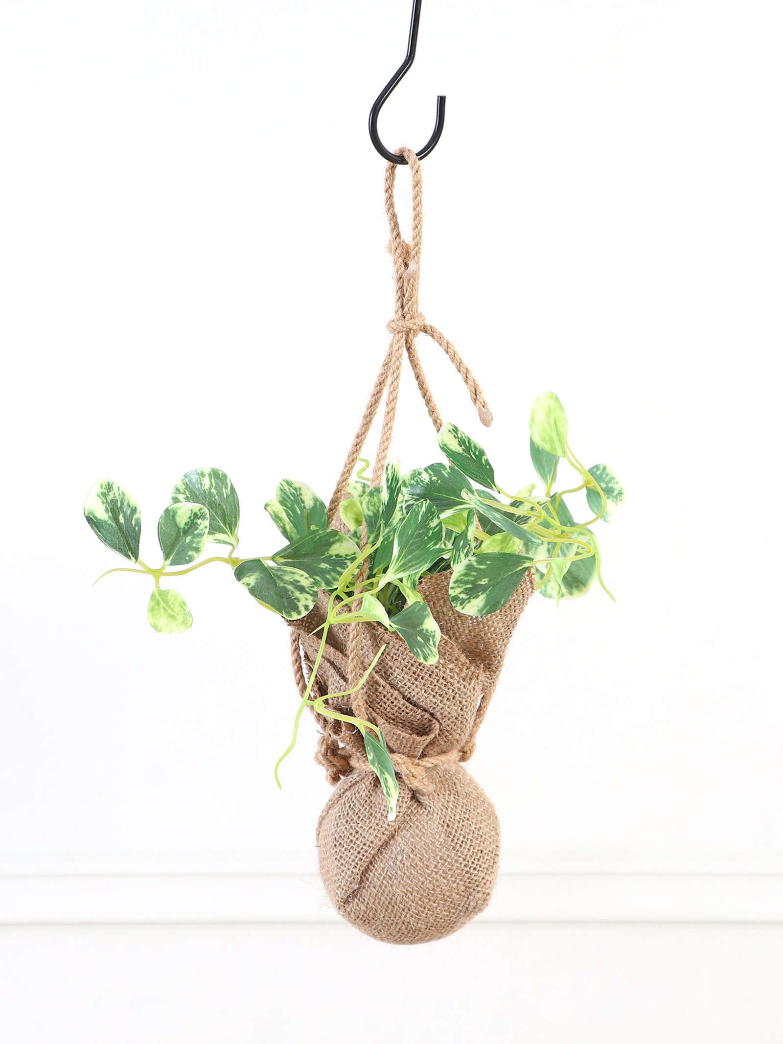 Artificial Hanging Peperomia Plant in Jute Basket – 36 cm