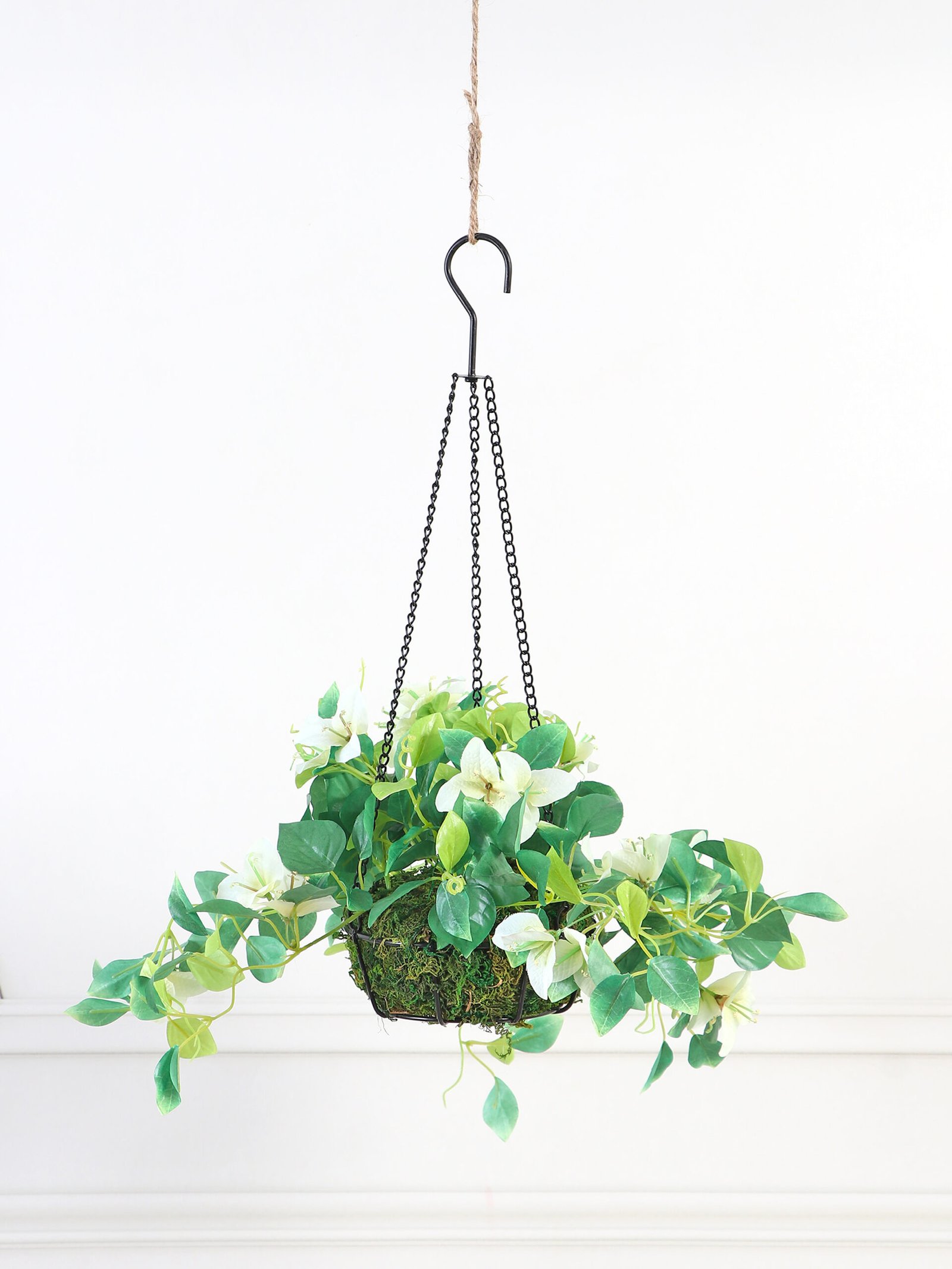 Artificial Hanging Bougainvillea Plant in Basket – 54 cm, White
