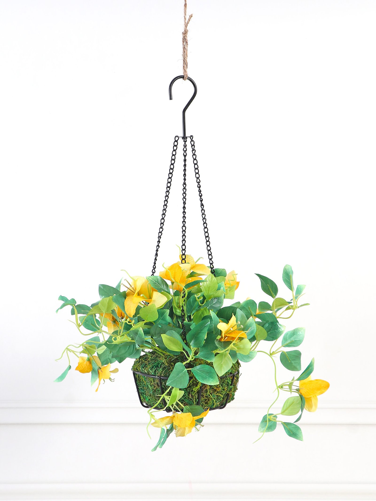 Artificial Hanging Bougainvillea Plant in Basket – 54 cm, Yellow