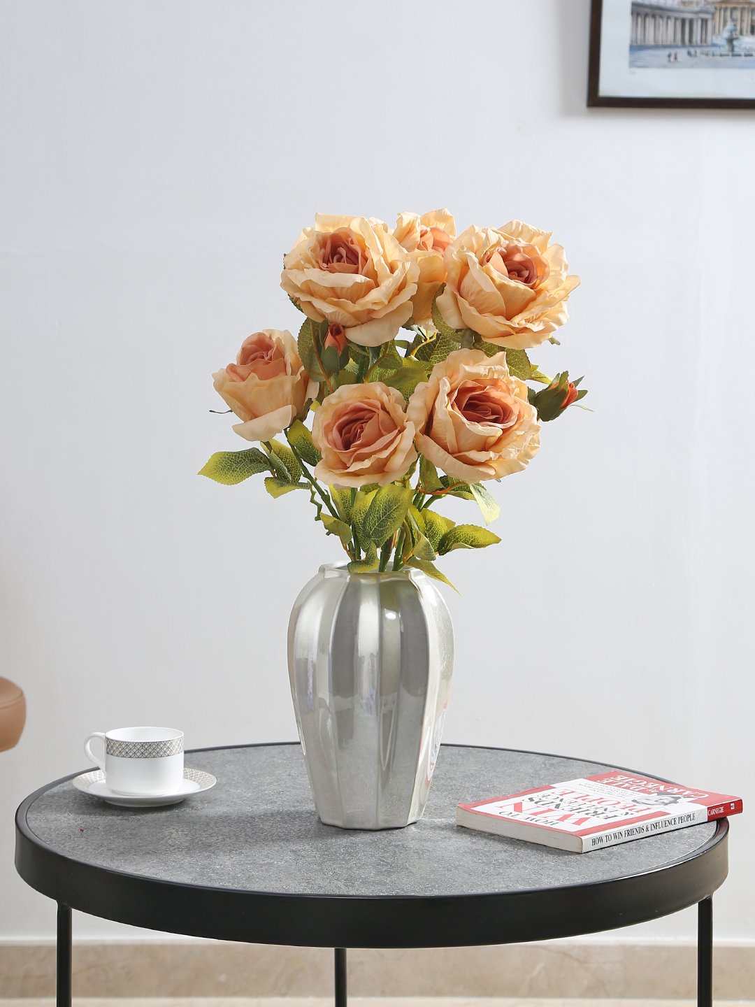 Deco World Beautiful Rose Flower Bunch (51 cm tall, 9 Heads, Cream)