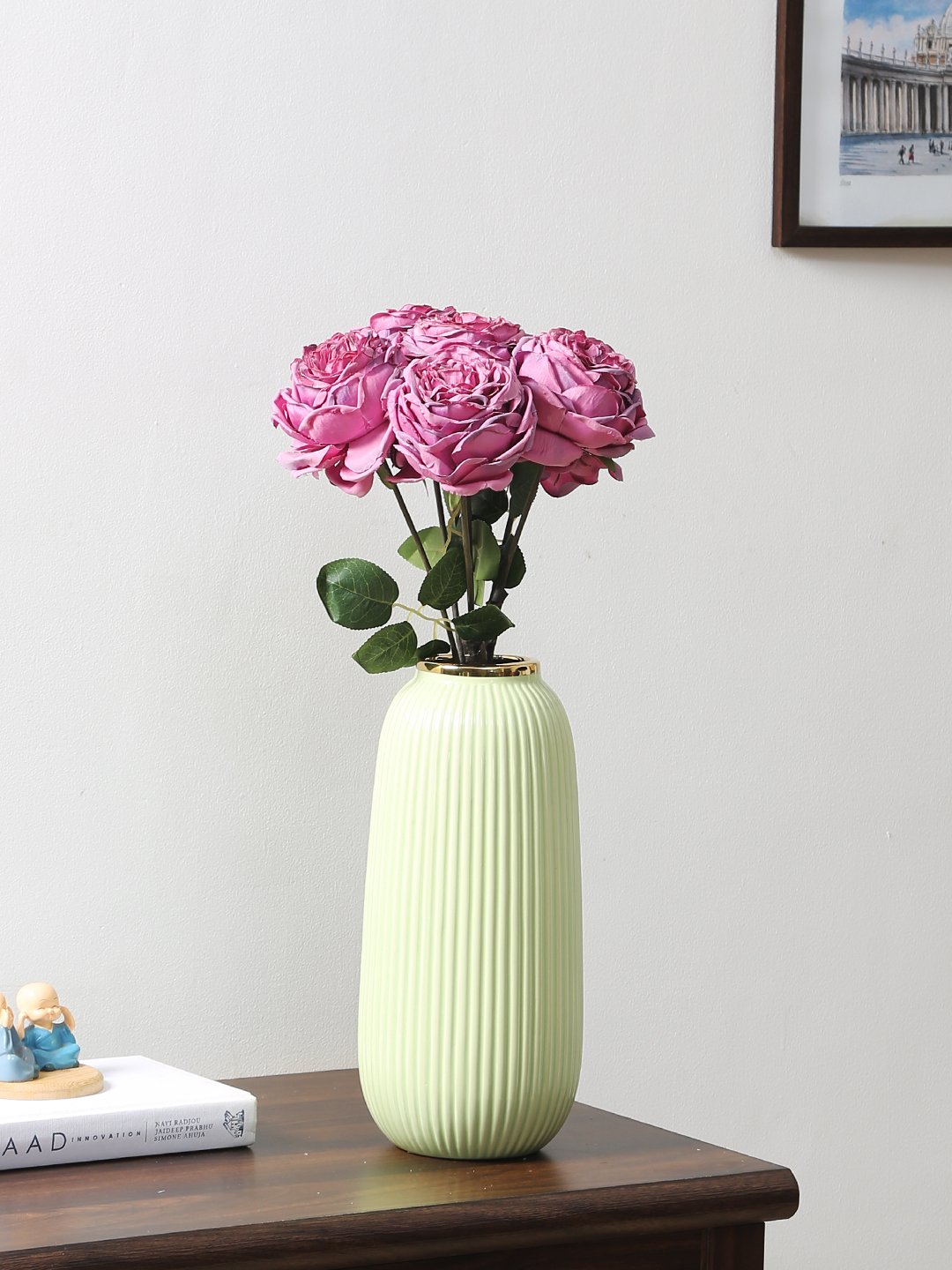 Deco World Elegant Dry Rose Bunch (63 cm Tall, 6 Heads, Purple)