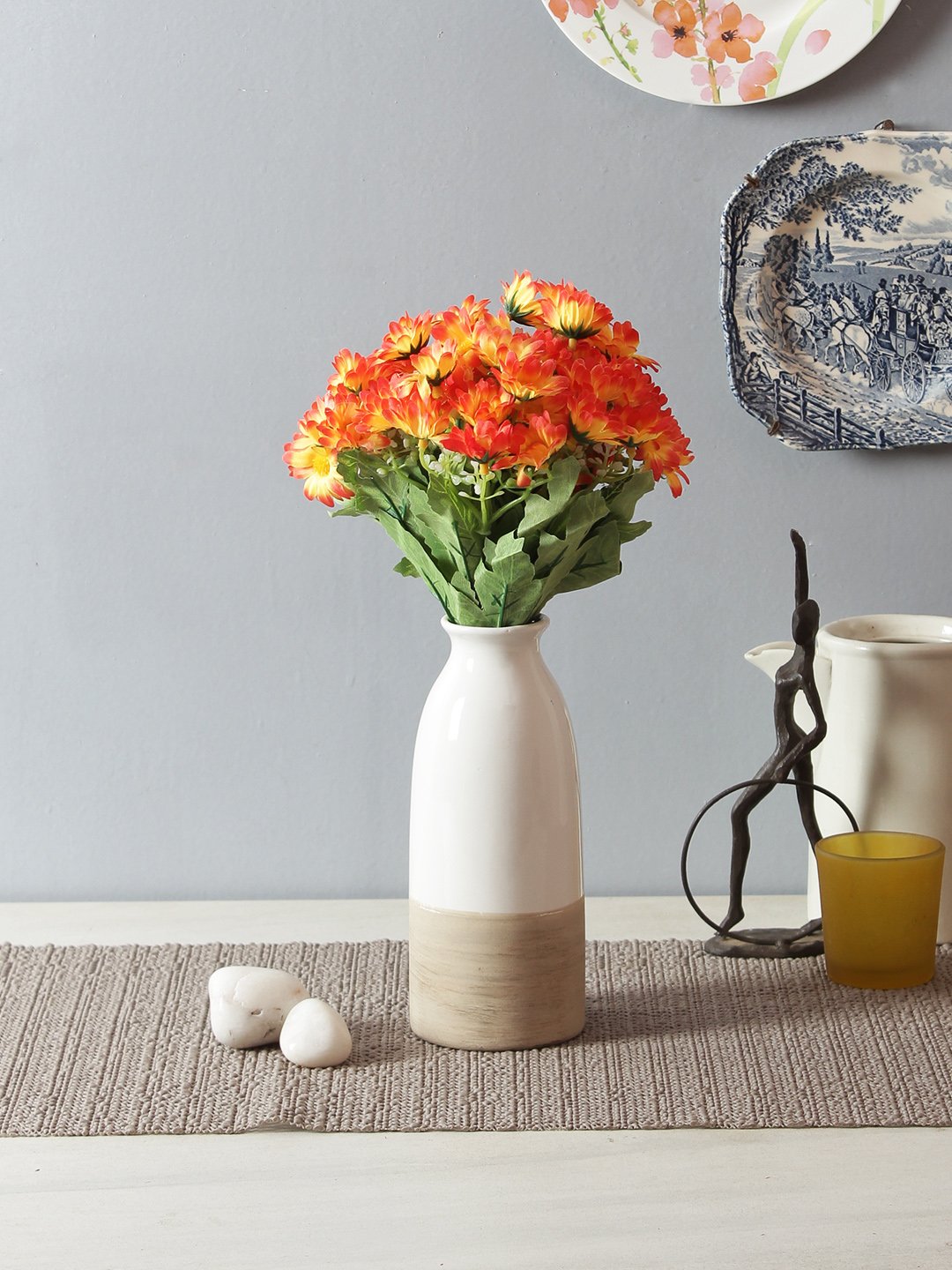 Deco World  Artificial Daisy Flower Bunches for Home Decor (35 cm Tall, Orange)