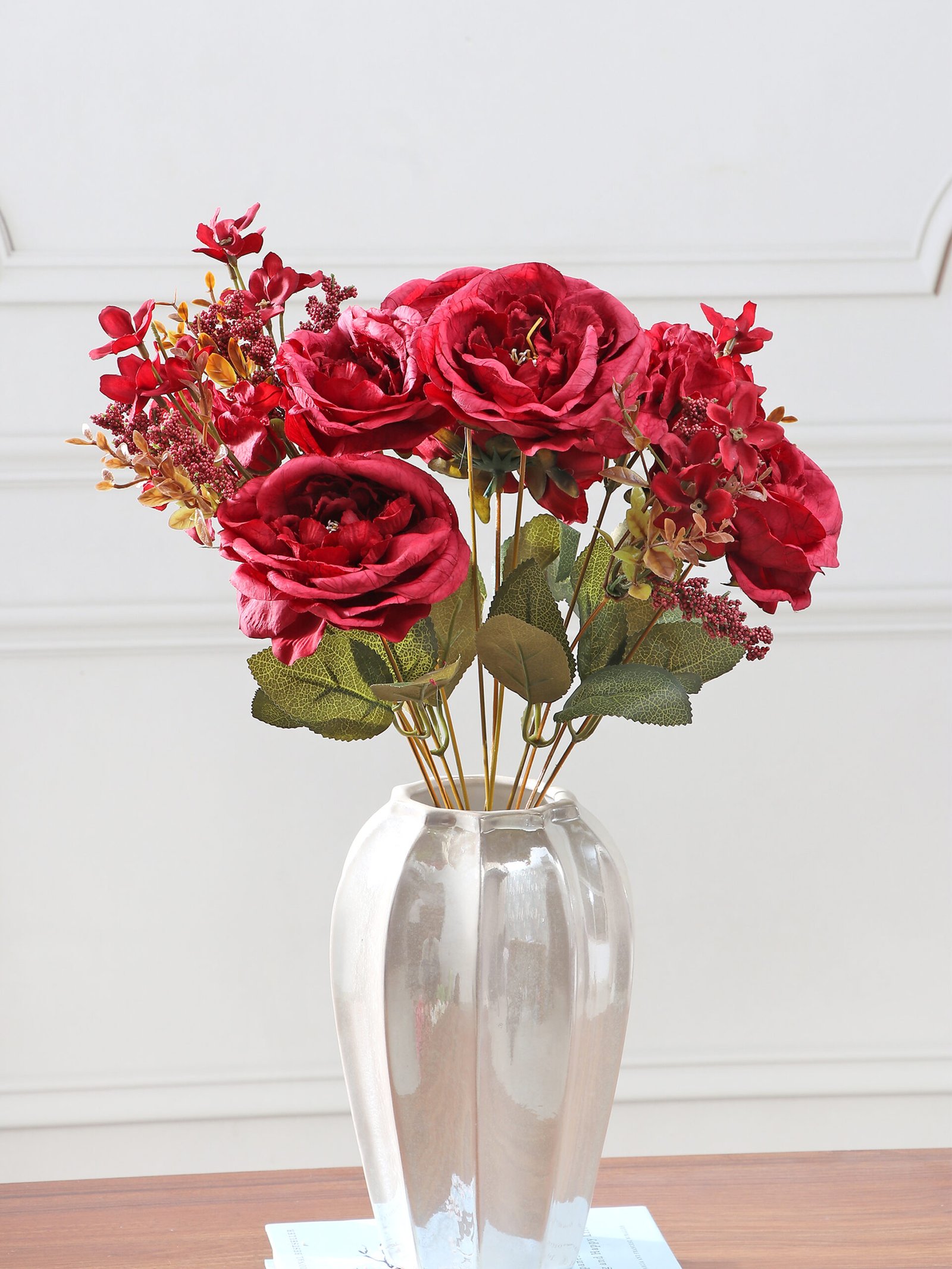 Artificial Autumn Peony Flower Bunch – Red