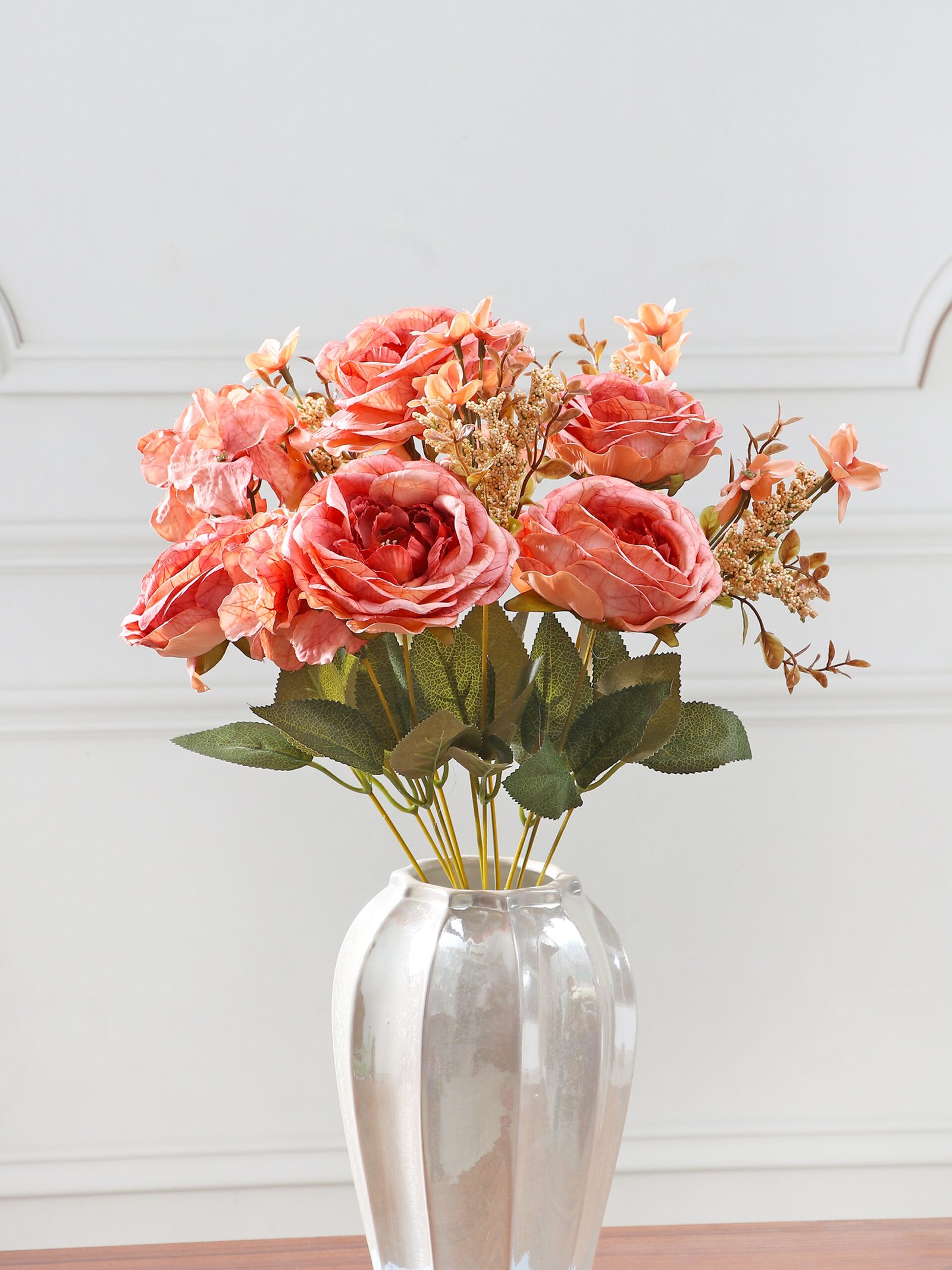 Artificial Autumn Peony Flower Bunch – Beige