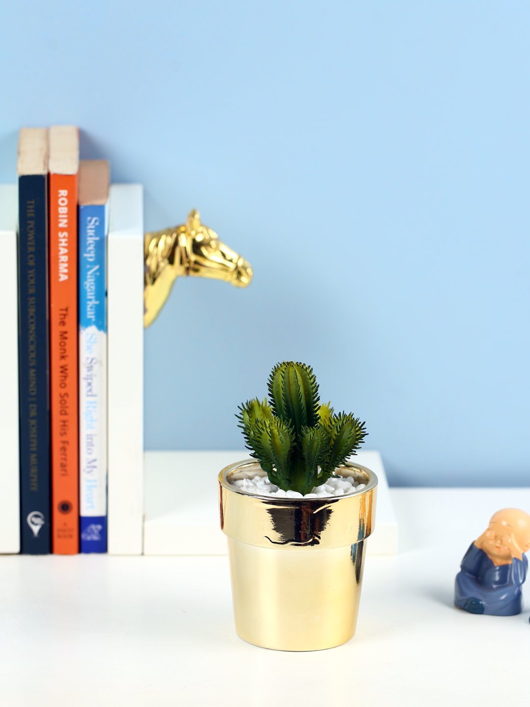 Deco World Premium Succulent Plant in Golden Pot (19 cm Tall)