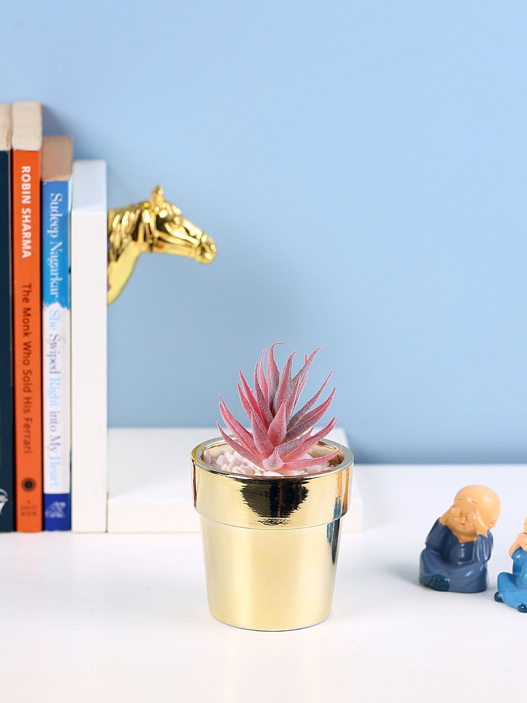 Deco World Premium Succulent Plant in Golden Pot (16.5 cm Tall)