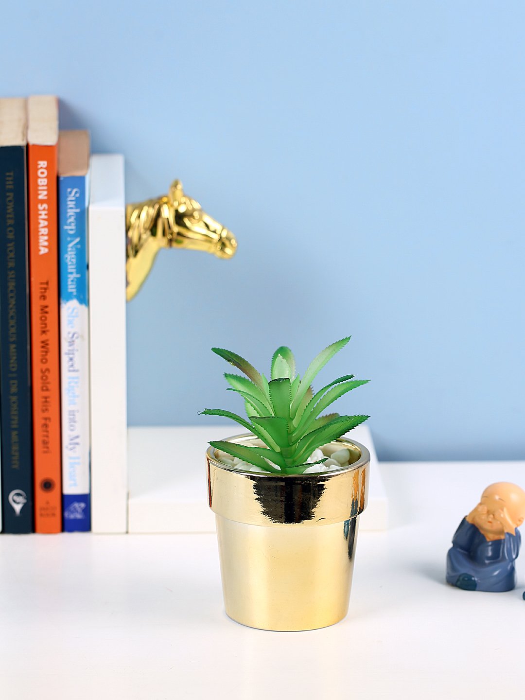 Deco World Premium Succulent Plant in Golden Pot (13.5 cm Tall)