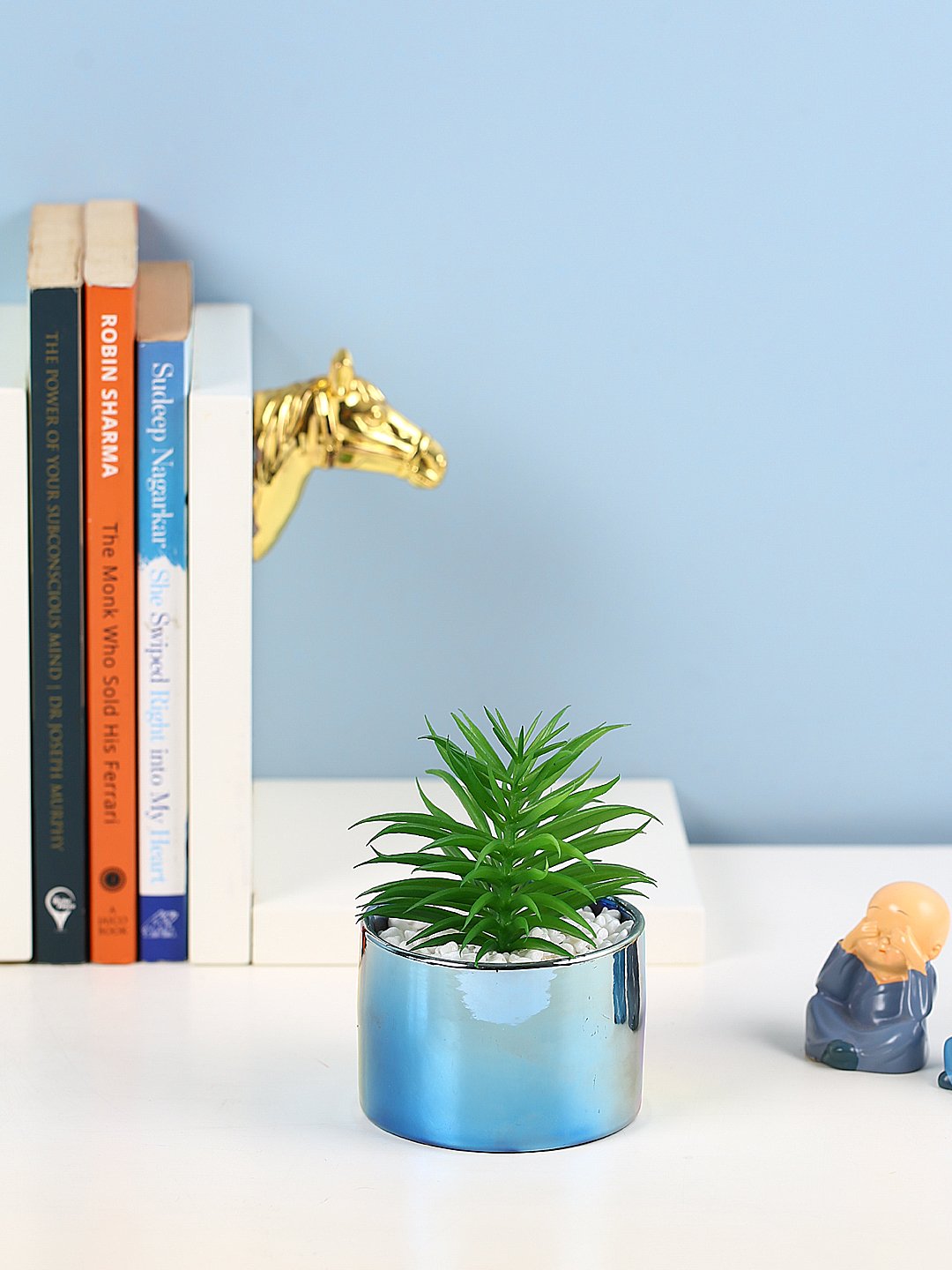 Deco World Faux Succulent Plant in Rainbow Ceramic Pot (11 cm Tall)