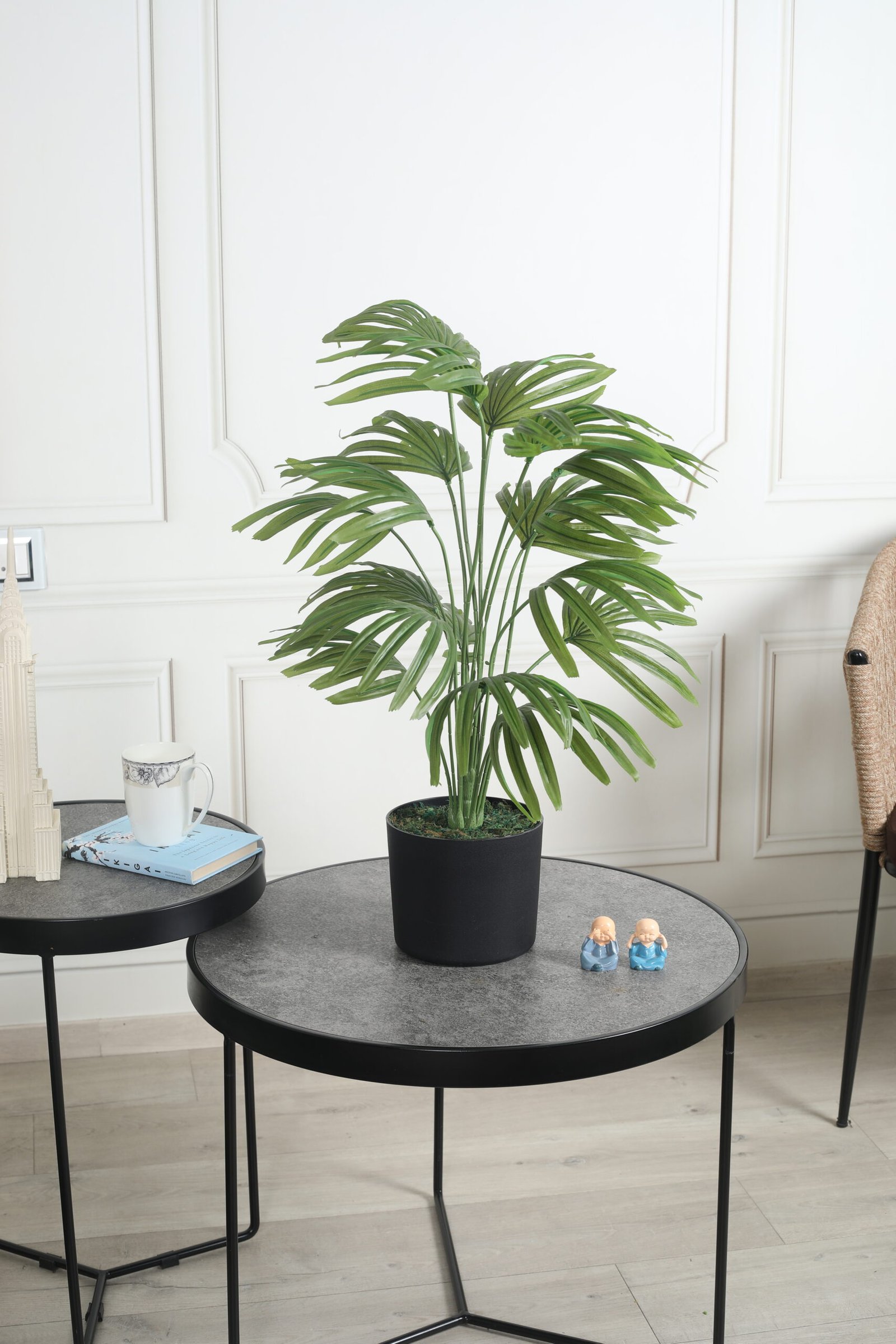 Deco World Artificial Rhapis Plant with 18 Leaves – 2.5 Feet, Green