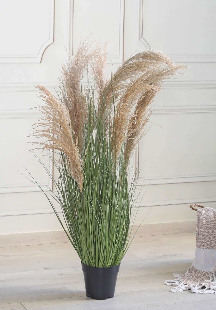 Deco World Artificial Pampas Grass Plant with Pot – 3.5 Feet
