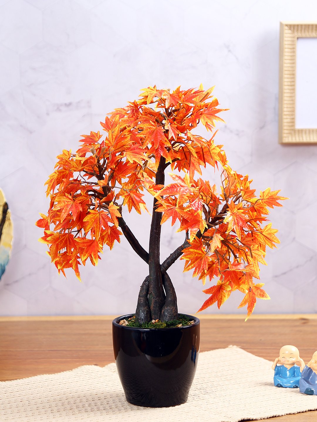 Deco World Japanese Maple Plant in Ceramic Pot (39 cm Tall, Orange)