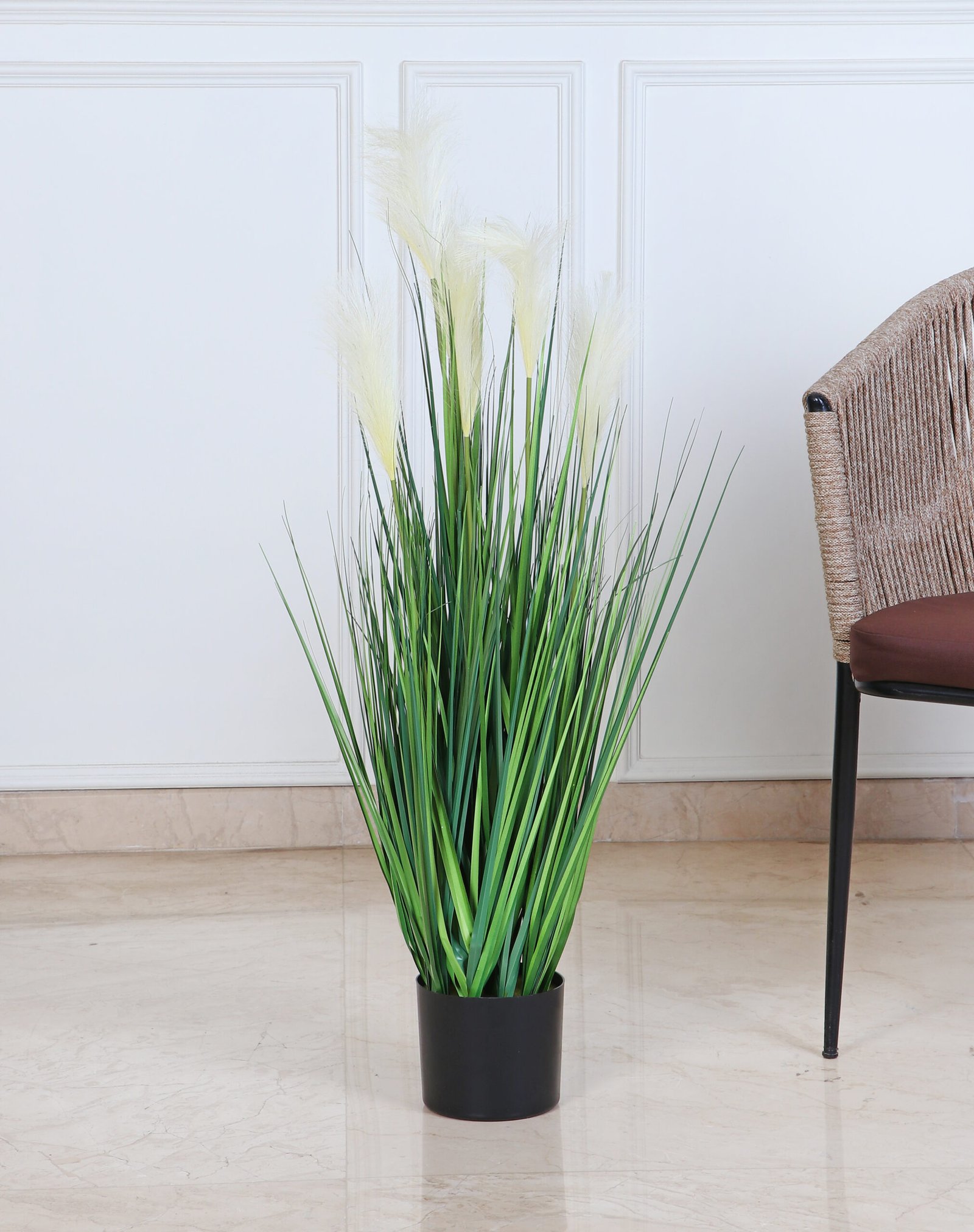 Deco World Artificial Pampas Grass Plant with Pot – 4 Feet